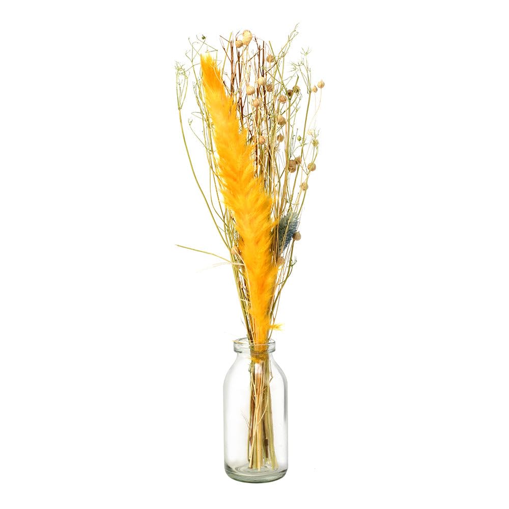 @home Arias Decorative Glass Vase with Dry Flowers for Home Decor Living Room, Bedroom in Transparent and Yellow Colours by Nilkamal 1