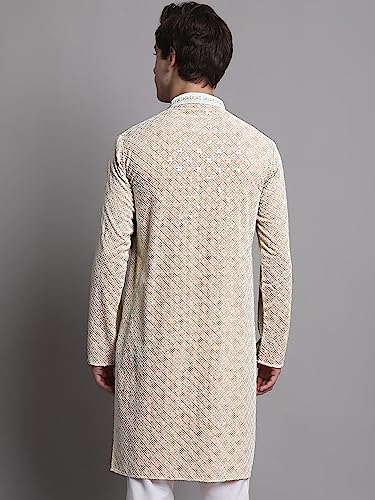 Image of Jompers Men's Regular Fit Cotton Chikankari Embroidered and Sequence Kurtas