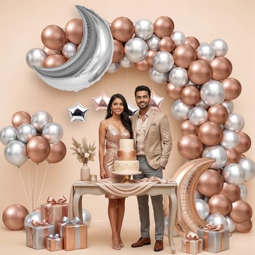 Image of Party Propz Moon Star Balloons For Decoration's - 27 Pcs Star And Moon Foil Balloons For Decoration | Ballloon for Decoration | Brown and Silver Balloon Decorations (latex)