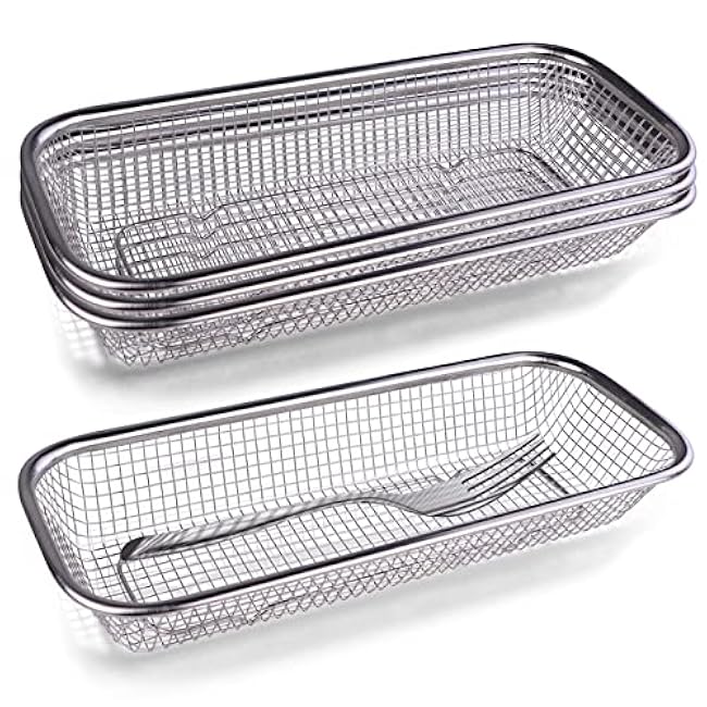4Pcs Silverware Organizer Utensil Organizer, 18/8 Stainless Steel Mesh Kitchen Drawer Organizer, Raised Bottom Flatware Cutlery Organizer in Drawer, Silverware Tray Holder