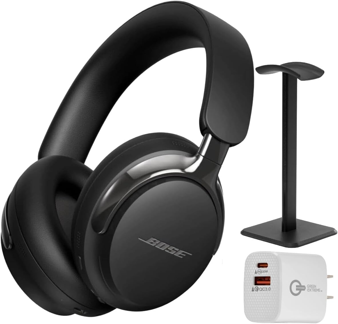 Bose (2nd Gen QuietComfort Ultra Bluetooth Headphones, Wireless Headphones with Spatial Audio, Over Ear Noise Cancelling with Mic, Up to 30 Hours of Play time + 20W Wall Charger (Black)