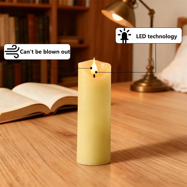 Image of Rechargeable Flameless Candles, 2 inch x 7 inch, ste of 2, Battery Operated Led Candles, Real Wax Candle with Remote and Timer, Ivory 3D Wick Pillar Candle for Home Fireplace, Wedding Decoration