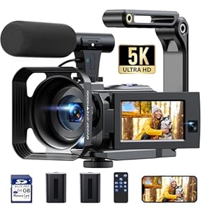 5K Camcorder Video Camera, 56MP Dual Lens Wifi IR Night Vision Vlogging Camera,16X Digital Zoom Touch Screen Camcorder, YouTube Recorder with 64GB SD Card, Tripod, Remote Control, 2 Batteries