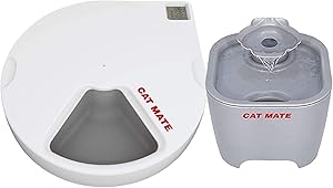 Cat Mate C500 Automatic Pet Feeder for Cats and Dogs BPA-Free w/Ice Packs and Cat Mate Shell Pet Fountain 100 Fl Oz. with Isolated Pump System and 3-Stage Polymer-Carbon Filter Bundle