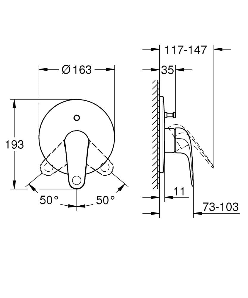 GROHE Swift, Badewannenarmatur Unterputz (Duscharmatur für die Badewanne, Auto-Umstellung Wanne/Brause, integriertes Rücklaufventil, Metallhebel, Mischbatterie mit Einbaukörper), chrom, 24336001