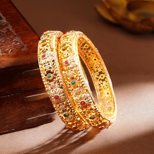Image of Rubans Gold Plated Set of 2 Bangles Handcrafted Traditional Stylish Trendy Jewellery Gift for Women & Girls