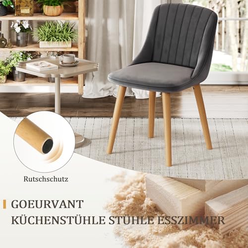 Miniatura 6 de Goeurvant Conjunto De 4 Sillas De Comedor Sin Reposabrazos En Terciopelo Gris Oscuro, Asiento Acolchado Para Mayor Comodidad, Diseño Moderno Para Comedor, Salón O Cocina