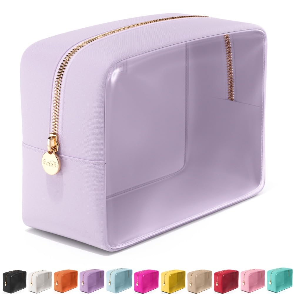 Embla Clear Cosmetic Bag Makeup Case, Clear Zipper Make Up Pouch and  Toiletry Travel Tote, Cute Skincare Pouches for Women Girls, Preppy Purse 