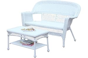 White Wicker Patio Love Seat and Coffee Table Set without Cushion, White