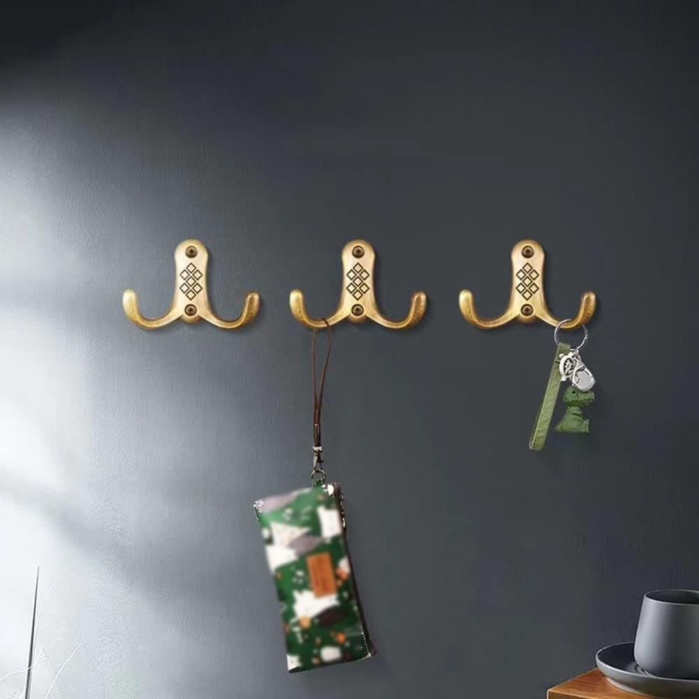 Kleiderhaken zur Aufbewahrung, Türaufhänger, Wandhaken for Einschrauben, robust, 3er-Set, kleine Kleiderhaken aus gebürstetem Metall, Antik-Bronze, Doppelhaken for Bad, Eingangsbereich, Flur, Schrank,