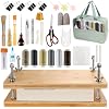 56 Pcs Bookbinding Supplies Kit 6-Color Thread Needles, Awl, Scoring Folder, Book Cloth & Storage Bag, 11.6 x 7.8 Inch Book Repair Kit, Wooden Bookbinding Press for DIY BookRepair, Handmade Crafs