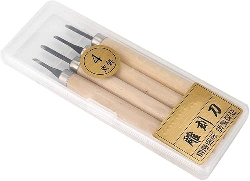 Miniatura 7 de Juego de 4 piezas de cinceles de tallado de madera para tallar cuchillos manuales, juego de herramientas de tallado para carpintería, grabado de