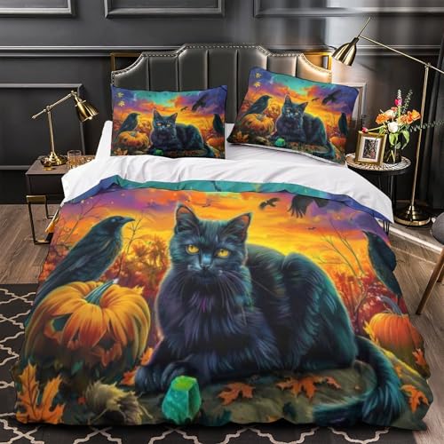 Housse de couette chat et citrouille 3D avec fermeture éclair pour lit simple - 2