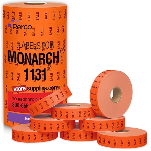 Etiquetas Monarch 1131 Perco rojas adhesivas para precios con rodillo