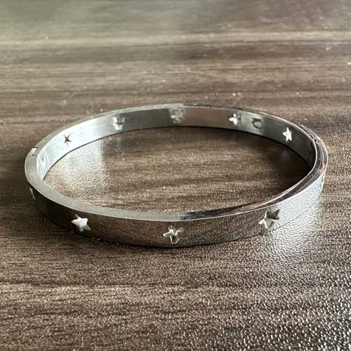 Fashion Stainless Steel Hollow Star Pattern Oval Arm Band Cuff Bracelet3