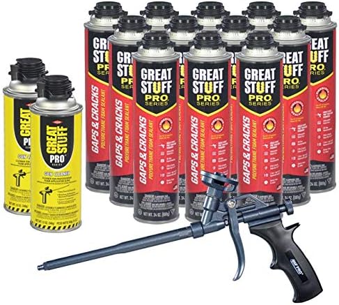 GREAT STUFF PRO Gaps and Cracks - 24oz Fireblock Foam Insulation Sealant, Pack of 12. Closed Cell, Polyurethane Expanding Spray Foam. Seals & Insulates Gaps Up to 3". Applicator Gun, Cleaner Included