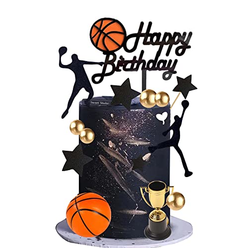 Basketball Cake Topper, 17Pcs Basketball Cake Decorations For Basketball Cake Topper For Boy Birthday Party Supplies With Stars Golden Balls #TOP10