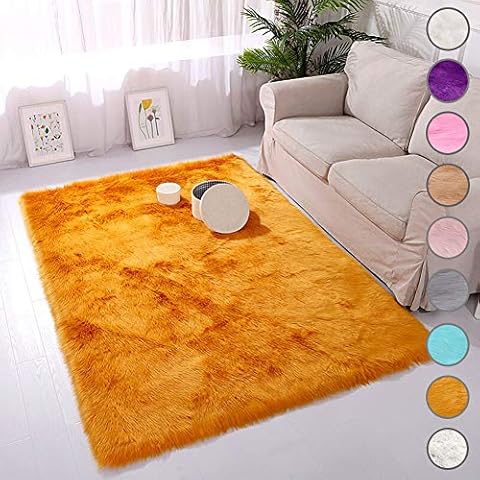 Fluffy Area Rugs 140x200cm Small Accent Throw Rugs Orange, Velvet Rubber Backing for Floors, Bed and Living Room Cover