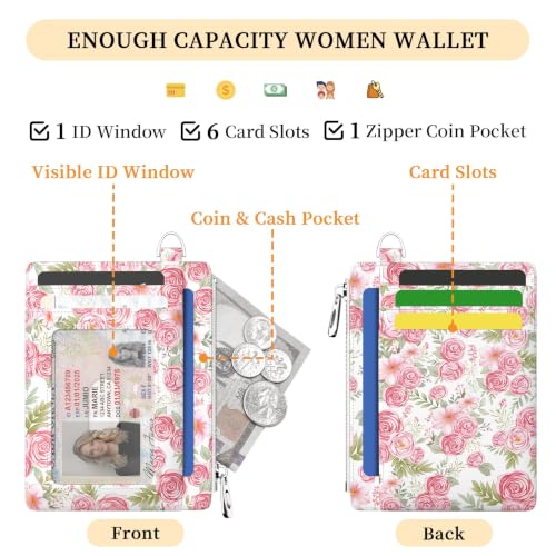 Image of Hancynir Flower Floral Slim Wallet Women Credit Card Holder RFID Small
