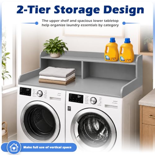 Image of Royxen Laundry Countertop with Storage Universal Fit, Washer and Dryer Countertop with Shelf, Laundry Room Storage, 2-Tier Shelf (Grey)
