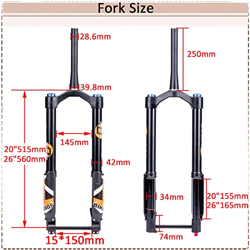 Bucklos Fat Tire 5.0 26 Inch Air Electric Mountain Bike Inverted Suspension Fork, Thru Axle 15 * 150Mm 140 Travel Rebound Adjustment Tapered Front Forks, For Snow Beach E-Bike Mtb #TOP2