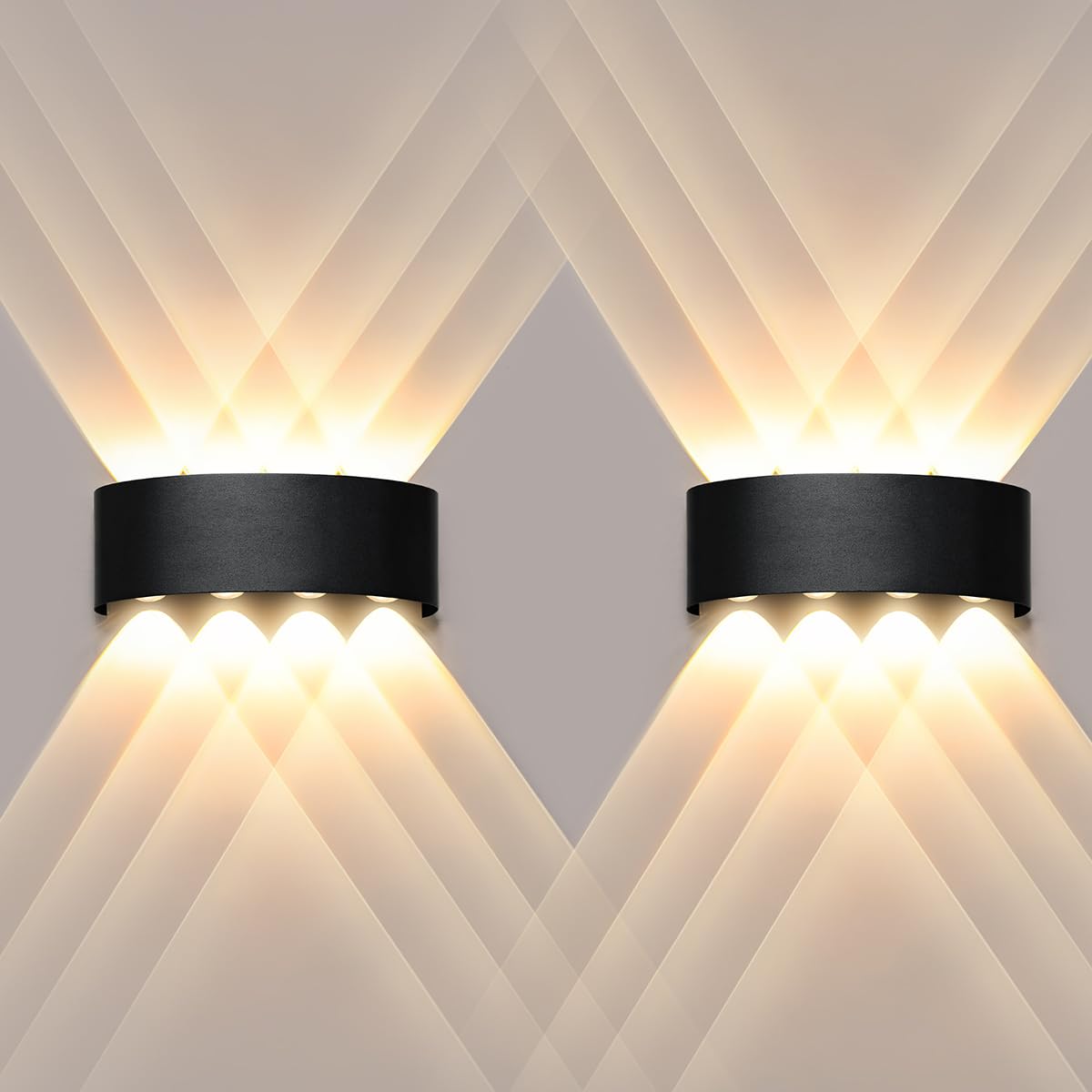 8W Moderno Lampada da Parete, Nero LED Alluminio Applique da Parete, Bianco Caldo 3000K Up Down Applique per Camera Soggiorno Corridoio, 2 Pezzi