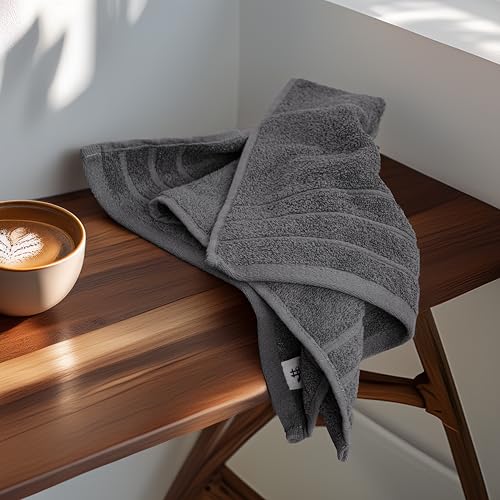 Image of Tens Towels Pack of 6 Hand Towels, 100% Cotton, Lighter Weight, Quick to Dry, 16 x 28 Inches, Super Soft & Absorbent, Perfect for Bathroom & Kitchen, Dark Grey