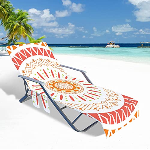 Lounge Chair Beach Cover Microfiber Pool Sunbath Lounge Chair Cover,Outdoor Patio And Recliners Cover,Chaise Lounge Chair Cover With Side Pockets,Sunbathing Fast Drying Terry, Orange Flower Printed #TOP4