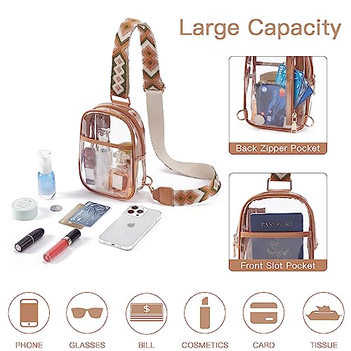 Telena Clear Sling Bag, Clear Fanny Pack Stadium Approved Crossbody Bag Purses For Women Heavy Duty Transparent Chest Bag With Adjustable Strap Brown #TOP2