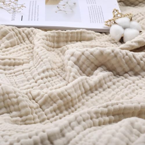 The Fleece Company Muslin Cotton Blanket, Cotton Lightweight Breathable Bed Blanket, Soft Pre-Washed Open Weave Layer for All Seasons (Apricot White,90" x 90") - 2