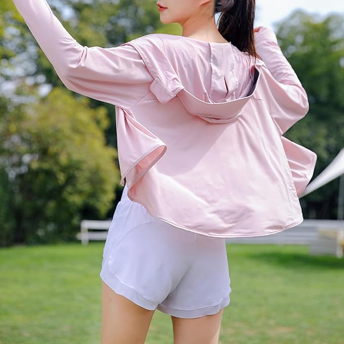 Image of SPF 50+ Long Sleeve UV Sun Protection Clothing Jacket Hiking Sun Shirt Zip Up Hoodie with Pockets For Summer