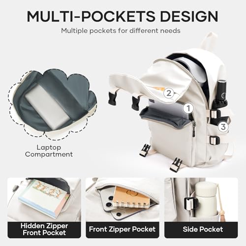 Image of coowoz Lightweight School Bag Casual Daypack College Laptop Backpack for Men Women Water Resistant Travel Rucksack for Sports High School Middle Bookbag for girls(White)