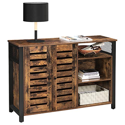 VASAGLE Storage Cabinet, Sideboard with 2 Doors, Adjustable Shelves, for Dining Room, Living Room, Kitchen, 110 x 33 x 75 cm, Industrial Style, Rustic Brown and Black LSC083B01 - Image 8