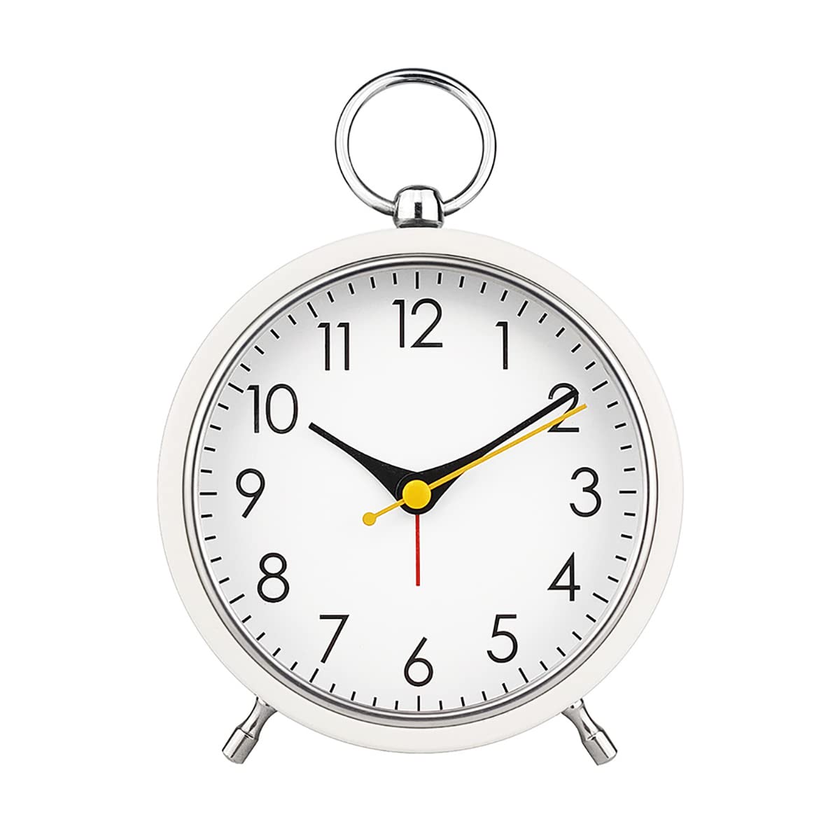 Maxspace Desk Clocks, Small Table Alarm Clocks for Shelf Bedroom Office,Vintage Metal Aesthetic Living Room Decor Clock with Night Light, Non Ticking Silent Battery Operated Cute Clocks (White)