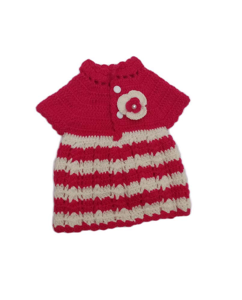 Wegmans Kids Winter Wear Frock Dress Handmade Woolen Half Sweater for Baby Girls (Red Cream, 0-3 Months)