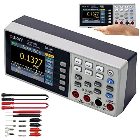 OWON XDM1241 Digital Desktop Multimeter, 3.7in LCD Mini True RMS Temperature Tester Meter Rechargable Battery Power Cover