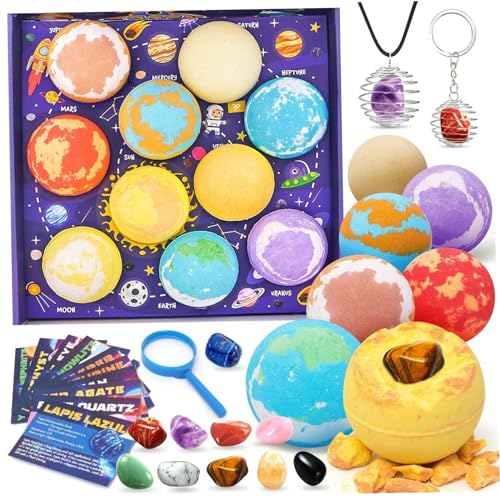 Bombe da bagno con giocattoli all'interno, 10 pezzi/set 60g Bombe da doccia con ingredienti naturali spaziali Palle da bagno planetarie con giocattolo nascosto all'interno per ragazzi e ragazze con g