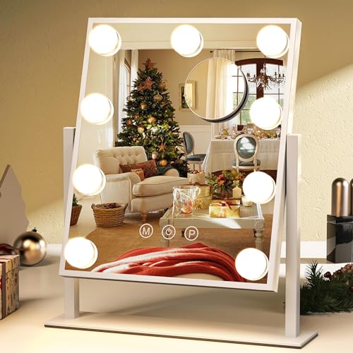 ZL ZELing Vanity Mirror with Lights,Makeup Mirror with Lights,10X Magnification,Light up Mirror with Smart Touch 3 Colors Dimmable,Mirror with Lights with 360° Rotation