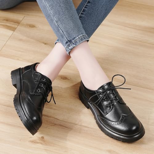 Image of Women's Oxford Shoes Classic Brogue-Style Platform Casual School Dress Shoes