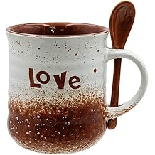 Mug with Spoon - Coffee Mug, 19 oz Unique Ceramic Glazed Tea Cup, Love Mugs for Anniversary, Novelty Oversized Coffee Mug Microwave Safe Brown, 1
