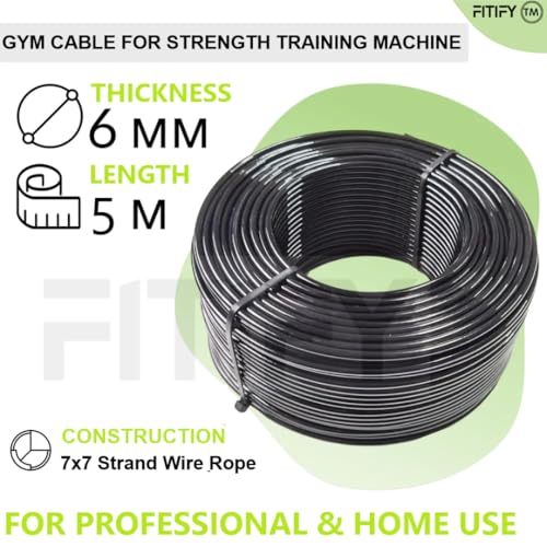 Image of Gym Machine Steel Wire Rope (6mm Thick, 5 Meters Long) - PU Coated High-Tensile Replacement Cable for Home and Professional Cable Machines