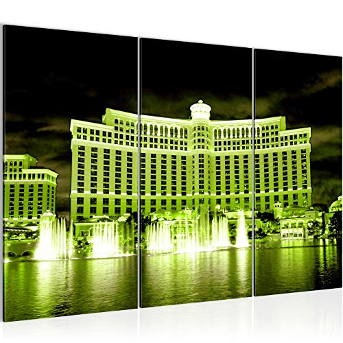 Runa Art Las Vegas Peinture Tableau Salon XXL Vert Ville Horizon 120 x 80 cm 3 Parties Decoration Murale 601231b