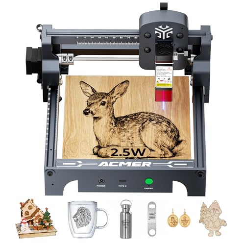 ACMER S1 Laser Engraver 2500mW, Compact Desktop Engraving & Cutting Machine for DIY Crafts, Small Business & Makers, 130×130mm Work Area, 0.04mm Detail Engraving for Wood, Acrylic, Metal