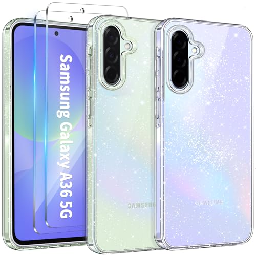COPIKE Cover per Samsung Galaxy A36 5G con 2 Pezzi Vetro Temperato, Custodia Silicone Morbido TPU Trasparente Antiurto Simpatiche per Donne e Ragazze, Glitter COPIKE Cover per Samsung Galaxy A36 5G con 2 Pezzi Vetro Temperato, Custodia Silicone Morbido TPU Trasparente Antiurto Simpatiche per Donne e Ragazze, Glitter