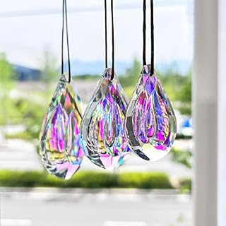 Crystal Rainbow Suncatcher,Hanging Window Prism Glass Sun Catcher 76mm/63mm/50mm AB Coating Chandelier Prism Parts,Pack of 3