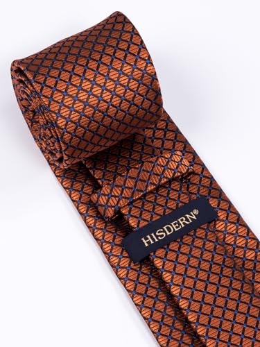 Image of HISDERN Mens Ties Plaid Tie and Pocket Square Set Classic Woven Formal Checkered Neckties & Handkerchief Wedding Party