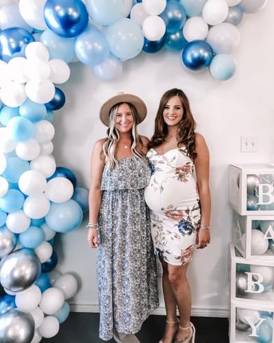 ZMPSIISA Women's Summer Off The Shoulder Maxi Dress Ruffle Strapless Blue White Porcelain Boho Casual Loose Long Dresses3