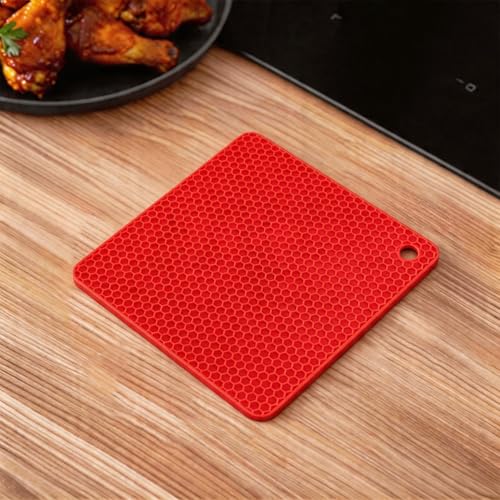 Image of Silicone Trivet Mats,Heat Resistant Pot Holders, Multipurpose Non-Slip Hot Pads for Kitchen Potholders, Hot Dishers, Jar Opener, Spoon Holder, Food Grade Silicone(red Size Square 7.1''x7.1'')