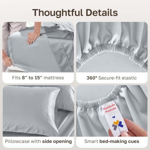 Image of California Design Den Twin Bed Sheets Set - 500 Thread Count Sateen, 100% Cotton, Mineral Blue Twin Sheet Set, Deep Pocket Bedding with All Around Elastic for a Snug Fit - Mineral Grey