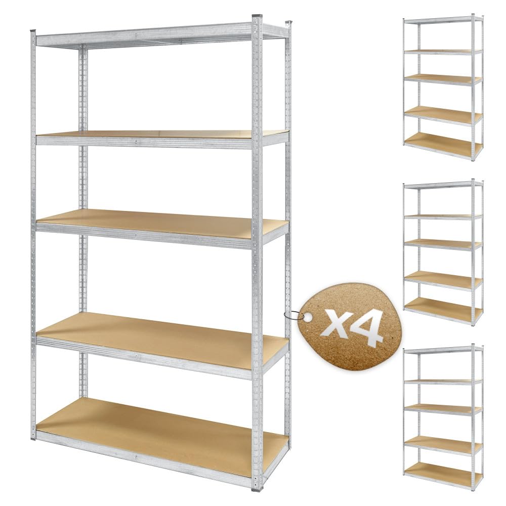 Lot de 4 étagères métal XXL grand modèle - Hauteur 2M20 Largeur 1m20 - charges très lourdes - 5 plateaux - 1325 Kg